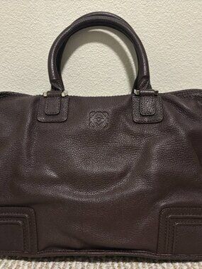 LOEWE Brown Pebbled Leather 2-Way Briefcase Business Bag w/ Strap & Dust Bag